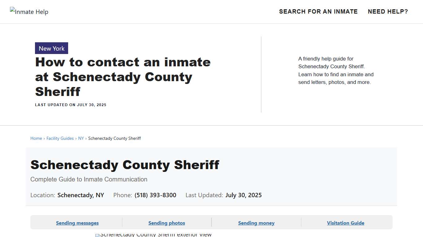 How to contact an inmate at Schenectady County Sheriff - Inmate Help