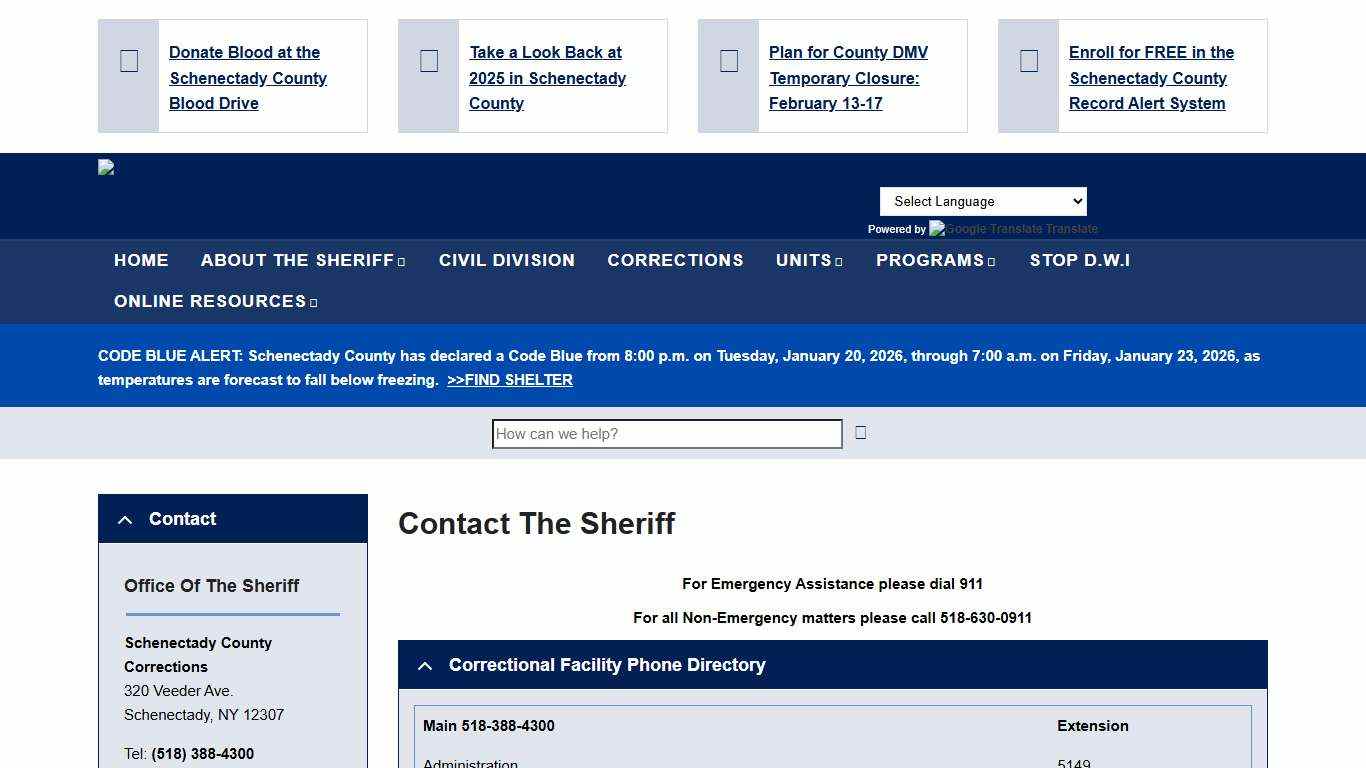 Contact the Sheriff | Schenectady County